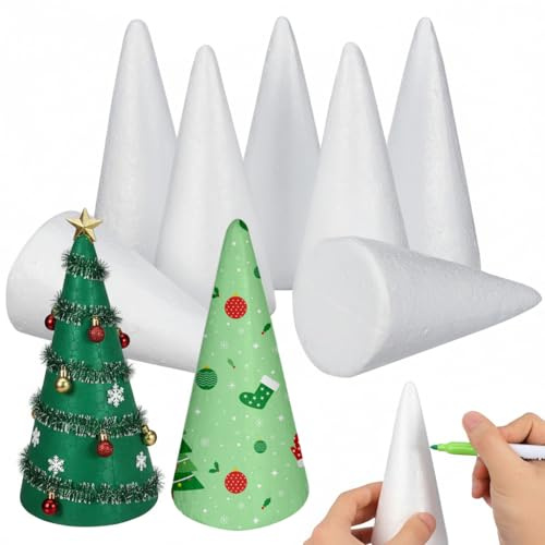 Angoily 12 Stück Styropor Kegel 15cm Weihnachtsbaum Styropor Styroporkegel Kegel zum Bastel, Styroporkugeln für Weihnachtsdeko Weihnachtsbaum Tischdeko Schaumstoff Dekoration