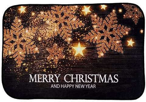 Christmas Concepts® 590mm (23) 'Merry Christmas & Happy New Year' Gold Snowflake Design Non Slip Door Mat - Christmas Decorations
