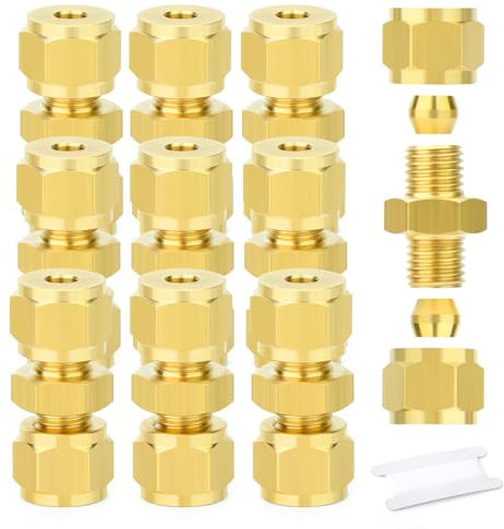 GASHER 10pièces Raccord de tube à compression en laiton, raccord de tube 4mm OD x 4mm OD