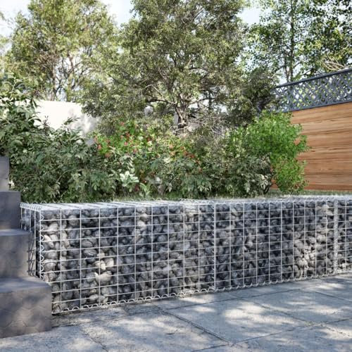 Gecheer Panier Gabion avec Couvercle 200x50x50 cm Fer Galvanisé, Mur à Gabion Clôture en Maille, Panier de Gabion pour Jardin, Terrasse et Extérieur Décorative