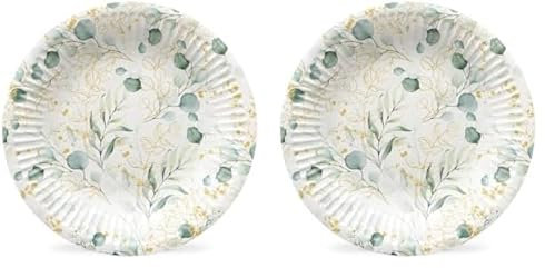 PAW - Piatti Carta Compleanno (18 cm) I 8 Pezzi I Piatti Monouso Ideali per Matrimonio, Comunione, Feste, Compleanno I Stampa su Piatti di Carta a Base d'Acqua I Eucalipto Dorato (Confezione da 2)