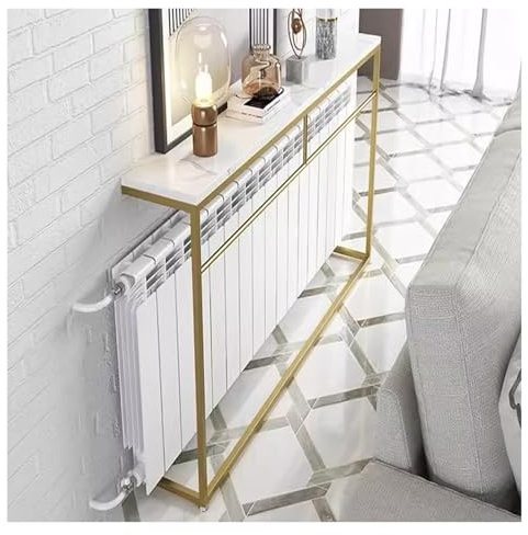 Metal Frame Radiator Cover with Marble Tabletop and Bedside Over Radiator Shelf for Home Bathroom Living Room Bedroom 150x85x25CM