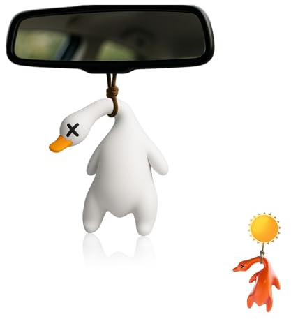 ZWWOGE UV-Licht Verwandlung Ente Autoanhänger Schlüsselanhänger - Weiße Ente Wird zu Pekingente unter Sonnenlicht, Lustiges Schwingendes Enten Ornament für Autospiegel/Tür/Zimmerdekoration