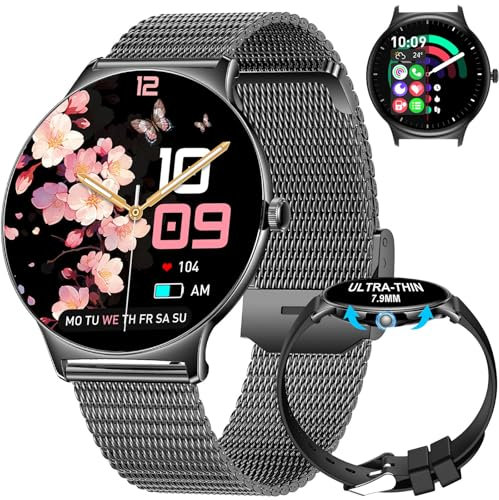 LIGE Montre Connectée Femme avec Appel Bluetooth, 1.43 HD AMOLED Smartwatch, 120+ Modes Sportifs, Calories IP68 Etanche Calories Podometre 2 Bracelets Cadeau iOS Android