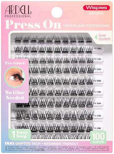Ardell Press On Lashes Wispies Natural – Pre Glued Underlash Extensions, Wispy Lash Clusters, Natural Eyelash Clusters, No Glue Needed, DIY Cluster Eyelash Extensions, 100 ct