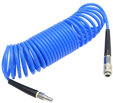 Ollanoos Air Compressor Hose 7.5m, 6mm ID x 9.5mm OD Air Line Hose with Bend Restrictor, 1/4 Europe Quick Coupler and Plug, Blue