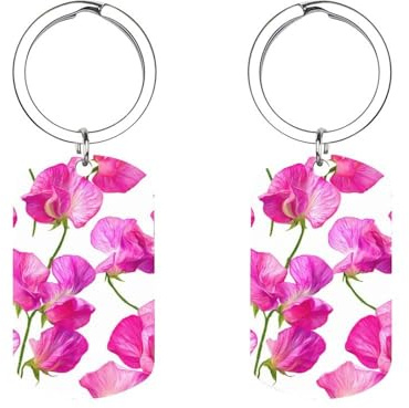 Sweet Pea Flowers Fashion Keyring Stainless Steel Charms Keychain Car Key Ring Bag Accessories Gifts