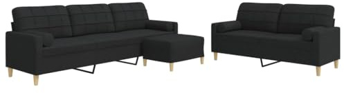 Qifoedo 3-TLG. Sofagarnitur Schwarz 157/226 cm Stoff & Metall Couchgarnitur mit Hocker Bequem Modernes Design Robust für Wohnzimmer Büro Balkon