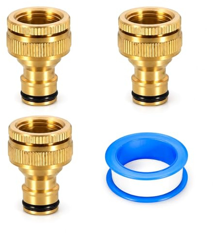 3 Raccords en Laiton Compatible Gardena 1/2 3/4, Adaptateur Tuyau d'Arrosage pour Robinet de Jardin et Irrigation, Fourni avec Bande d'Étanchéité (laiton)