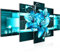 Runa Art - Bilder Blumen Lilien 200 x 100 cm 5 Teilig XXL Wanddekoration Design Türkis 008651a