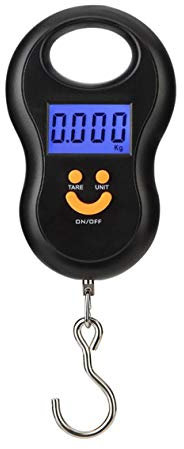 Mengshen Bilancia pesapersone Portatile/Bilancia per Valigia sospesa 110lb / 50kg Bilancia per Bagagli Display LCD retroilluminato con Gancio per la Pesca da Esterno Nero