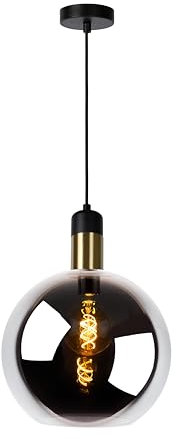 LUCIDE JULIUS - Pendelleuchten - Ø 28 cm - 1xE27 - Rauchfarbe Grau, Mattes Gold