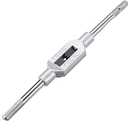 sourcing map Tourne à Gauche Porte Taraud Réglable Robinet Clé Poignée pour Métrique M1-M10 W1/16-3/8 Robinet Fraise Clé à Tarauder Outil Outil Acier Poignée avec Chrome Plated
