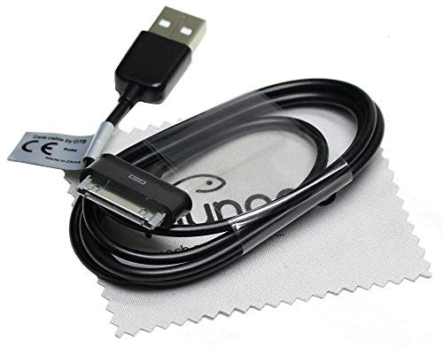 Cable de datos y cable de carga USB compatible con Samsung ECC1DP0UBE para Galaxy Tab/Galaxy Tab 2/Galaxy Note 10.1/negro OTB con paño de limpieza de pantalla Mungoo