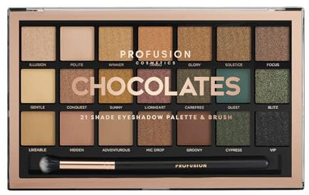 Profusion Cosmetics Collection de 21 Palettes D'ombres à Paupières et Pinceau, Chocolates