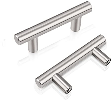 PinLin 5 Pack Kitchen Door Handles 64mm Hole Centre Brushed Nickel Cabinet Handles Stainless Steel Cupboard T Bar Handle (Screws Included)