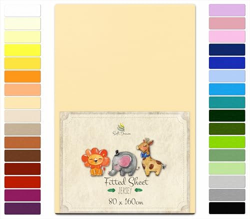 Soft Dream Spannbettlaken 80x160 cm - Premium Qualität - 100% gekämmte Baumwolle Jersey -Spannbetttuch für Kinderbett Juniorbett - OekoTex Zertifiziert - Made in EU - Pfirsich
