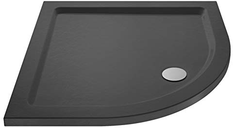 Nuie TR71097 | Modern Bathroom Quadrant Slimline Pearlstone Shower Tray, 760mm x 760mm, Slate Grey