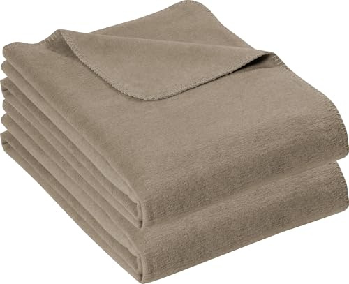 Erwin Müller Wohndecke Brescia 2er-Pack Uni Taupe Größe 150x220 cm - schmuseweicher Flor, mollig warm und temperaturausgleichend