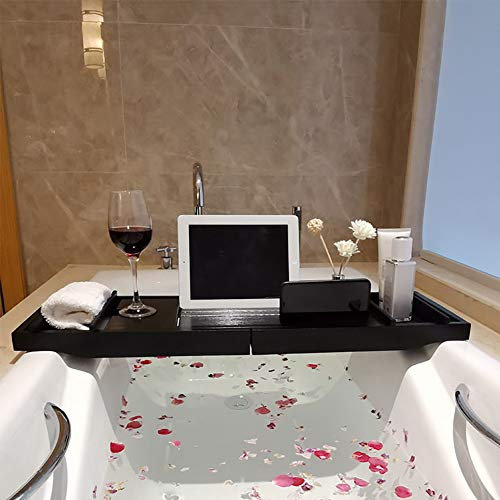 Ruby Lil Vasca da Bagno Vassoio Caddy Bamboo Vassoio, Vasca da Bagno Caddy Vassoio Espandibile con Tazza Posizionamento, Portasapone, Spazio per Libri E Slot per Telefono per Spa,75~110cm