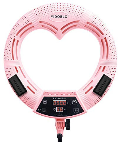 Yidoblo LV-960DII 96W Digital Display Dimmbar 3200K-5500K Herzförmiges LED Ringlicht mit Infrarot-Fernbedienung für YouTube Videokamera Smartphone Portrait Selfie Video Studio