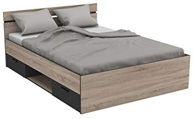 3406MF LIT Double avec TIROIRS Alaska - Chêne/Noir