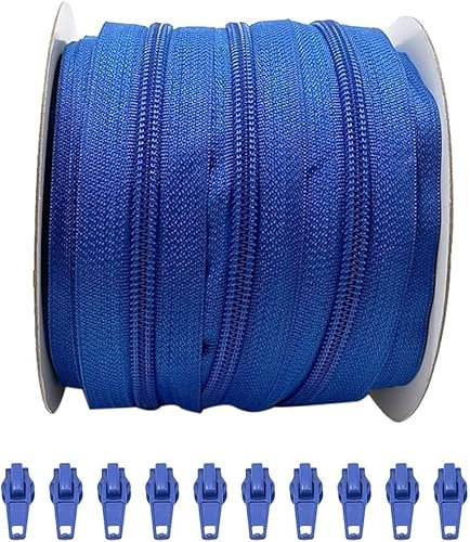 2 Metri di Cerniera in Nylon + 5 Cursori Automatici Maniglie in Metallo per Cucire su Vestiti, Tessuti - Cerniera a Metri 5# (3232, 2 m)