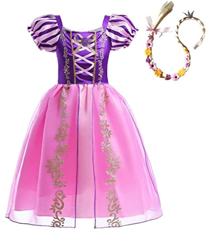 Lito Angels Prinzessin Rapunzel Kostüm Kleid Verkleidung mit Flechten Perücke Haarreifen für Kleinkind Mädchen Größe 4 Jahre 104, Lila