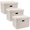TYEERS Large Storage Box with Lid, Collapsible, Washable, Fabric Storage Box for Clothes, Wardrobe Storage, 44x30x29 cm, Set of 3, Beige