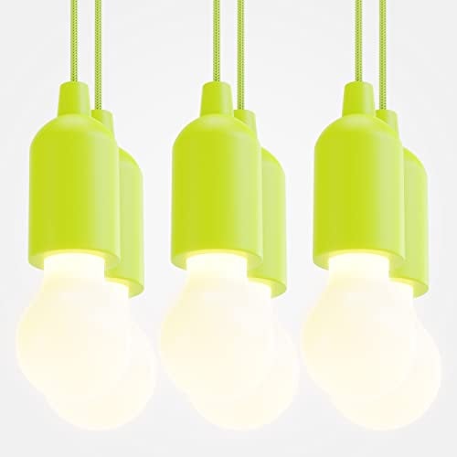 greate LED Lampe batteriebetrieben grün - 6x Pull Light 1W mit Zugschalter inkl Batterien - kabellose Leuchte warmweiß - mobiles Licht ideal für Garten Zelt Camping Kleiderschrank Party Dekoration