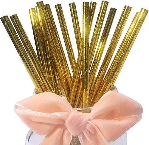 Biodégradables Pailles en Papier Doré - Lot de 100 Doré Pailles Jetables Pour Fête, Mariage, Bar,Restaurant