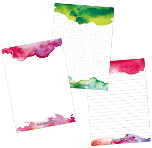 Papierdrachen 3 A5 Notizblöcke für Termine, Wochenplaner, to do Listen und mehr - Notizen frei gestalten - Tagesplaner und Wochenplaner Aquarell 1 - Ideal für Uni und Haushalt - Notizblock