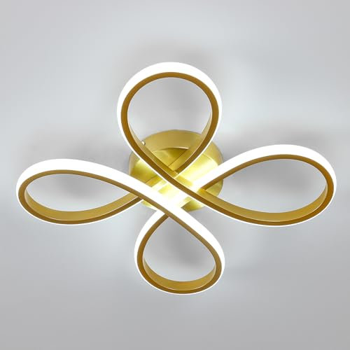 SENQIU Led Deckenleuchte, 32W 3400LM Kreative Blumenform Deckenlampe LED aus Acryl, 6500K Weißes Licht Goldene Deckenbeleuchtung für ür Wohnzimmer, Kinderzimmer