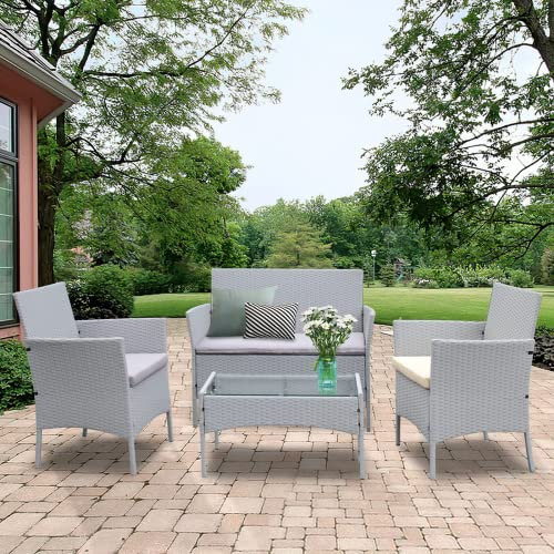 bigzzia Polyrattan Gartenmöbel-Set Balkonmöbel,aus PE-Polyrattan für 4-5 Personen|Wetterfeste Lounge-Garnitur für Balkon,Terrasse,Garten und Poolseite