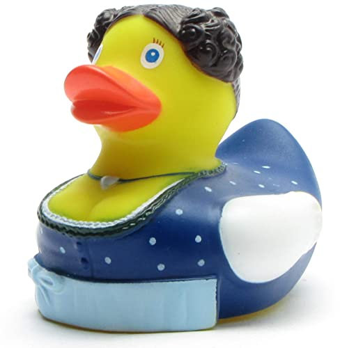 Duckshop I Badeente Zenzi mit Blauer Schürze I Bayerin im Dirndel I Quietscheentchen I L: 7,5 cm I Gummiente I Geschenk für Bayern I Geschenk für Oktoberfest