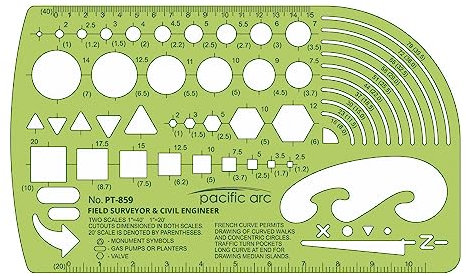 Pacific Arc - Umfrage- und Bauingenieurvorlage - Zeichenhilfe-Schablone für professionelle oder Schularbeiten - Größe 9,8 x 16,5 cm