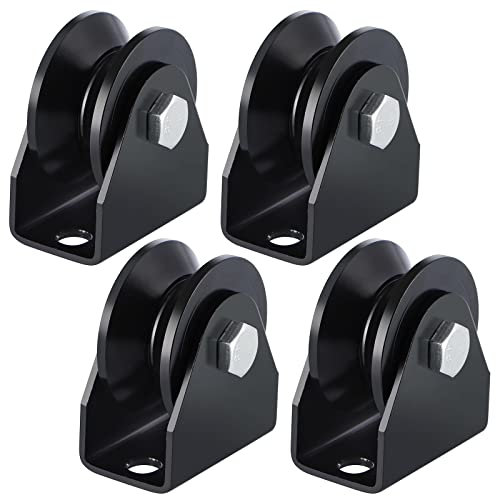 Skelang 4 Pcs Roulette pour portail coulissant, roue gorge v, roue à rainure en v pour roulant porte, capacité de chargement 350kg par roulette(noir)
