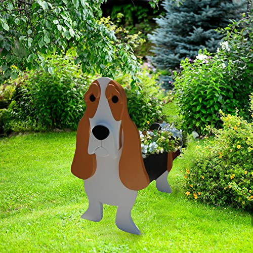 Samnuerly WLWMCFXPWH Dog Planters Animal Flower Pot Garden PVC Dog Planter Plant Pots Planters, 9.8×17×21 Basset Hound Flower Pot Plant Container