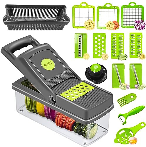 Wooten 16 in 1 Mandoline Vegetable Food Chopper, Slicers and Cutters, Multi Function Kitchen Veg Cutter for Onion Garlic Potato Salad, Slicer with 1.5L Container Draining Basket