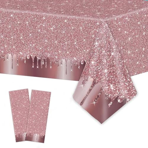 2 Stück Rosa Pailletten Tischdecke, 137x274 cm Rechteckige Glitter Tischdecke, Rosegold Folientischdecke Einfach zu Säubern, Party Tischtuch für Valentinstag, Geburtstagsfeier, Heimparty