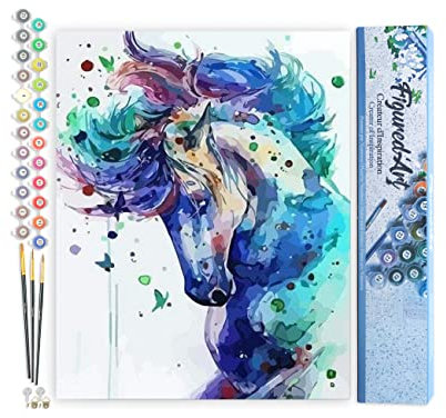 Figured'Art Peinture par Numéro Adulte Cheval coloré - Activité Manuelle Kit de Loisir Créatif DIY Numéro d'Art Complet - 40x50cm sans châssis en bois