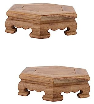 Artibetter 2 Pcs Hexagonal Base Vase Display Stand Shelf Ginger Jar Lamps Planters for Indoor Plants Outdoor Plant Display Rack Oriental Display Stand Round Wooden Flowerpot Saucer Fish Tank