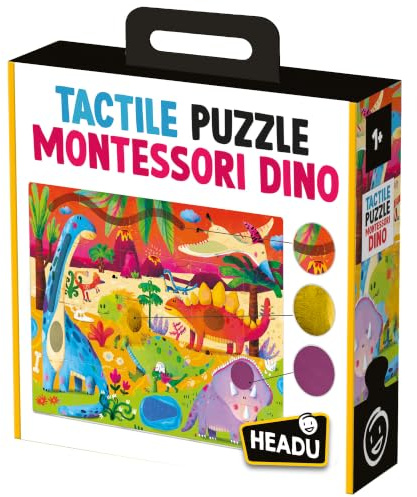 Headu Tactile Puzzle Montessori Dino Multiaktivitätsspiel für Kleinkinder Mu56970 Lernpuzzle für Kinder ab 1 Jahren, hergestellt in Italien