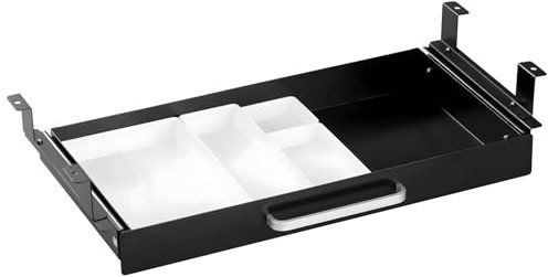 OSteed Under Desk Drawer Organizer 54cm with 4 Plastic Divider Trays, Sliding Pull-Out Pencil Drawer Storage Box for Home Office Accessories, Stand Work Table with or without 5cm Max Crossbar, Black