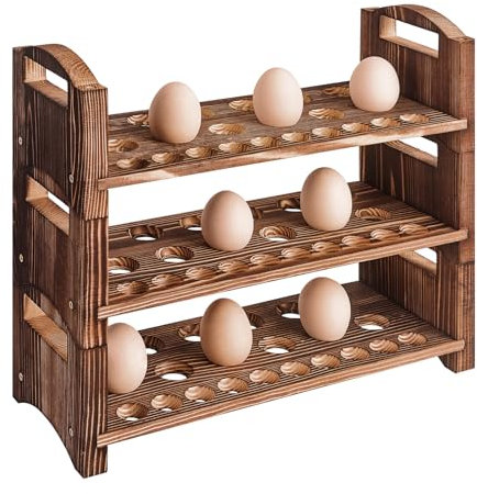 Eierhalter aus Holz, 3 Ebenen, für frische Eier, stapelbar, Wachteleier, Aufbewahrungsablagen, Organizer, Präsentationsständer, Küchenregal, passend für Ente, Truthahn, Hühnereier, bis zu 36 Eier, 3