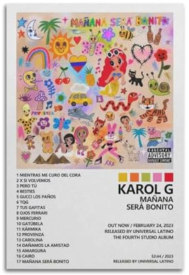 ceok Póster de Karol G de Manana Sera Bonito, portada de álbum, póster de película, decoración de pared, pinturas para sala de estar, dormitorio, decoración de 30 x 45 cm, estilo sin marco