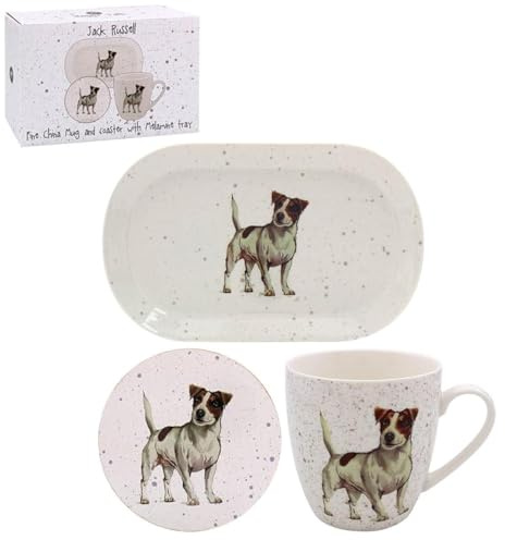 Lesser & Pavey Coaster, Tray & Mug Set | Coffee Table Tray, Mugs & Coasters Set Perfect For Any Home or Office | Jack Russ Tea & Coffee Mug With Tray & Coast Set - Sarah Boddy