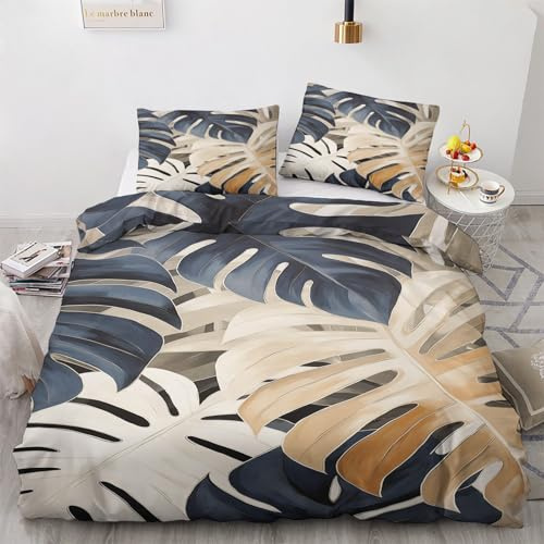 GEDAEUBA Monstera Bettwäsche 200x200 Winter - Tropische Blätter Bettbezug 200x200cm 3 teilig, Wendebettwäsche und Kissenbezug 80x80, Weiche & Angenehme Mikrofaser Bettwäsche-Sets mit Reißverschluss