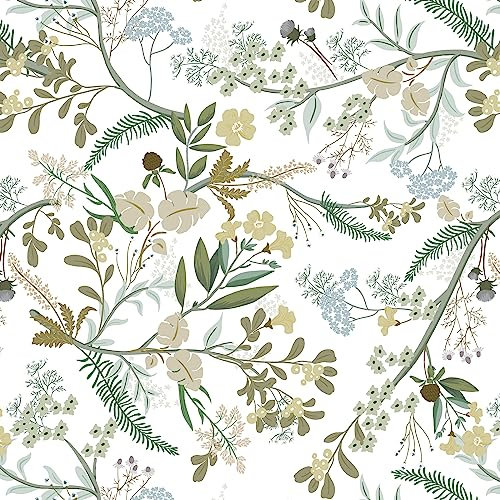 CiCiwind Papier peint autocollant motif fleurs 40 × 600 cm Étanche Film pour meubles Blanc jaune marron vert Feuille de papier peint Film adhésif en vinyle épais et au