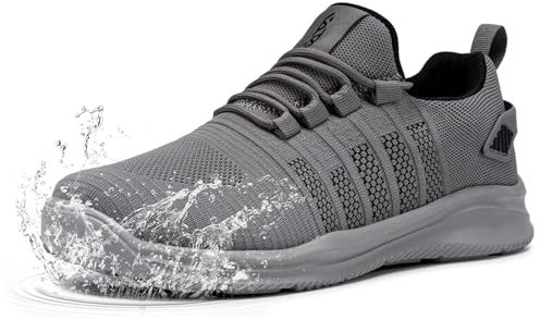FLOWING PLUME Wasserdicht Laufschuhe Herren Sportschuhe Leicht Turnschuhe Running Schuhe Walkingschuhe Atmungsaktiv Joggingschuhe Fitness Sneaker(Dunkelgrau,46EU)